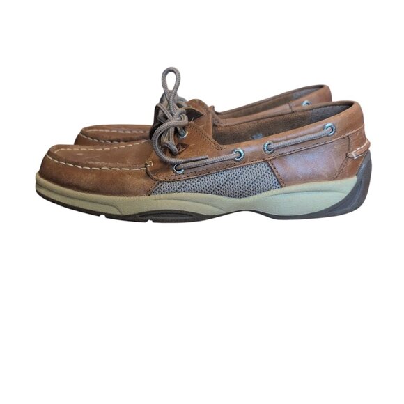 Sperry Shoes Top Sider Intrepid 2 eye Boat Shoes Tan Leather Slip on Deck Loafer - Picture 2 of 6